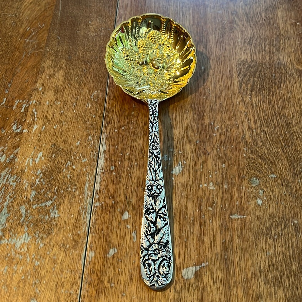 GODINGER SERVING SPOON FRUIT FLORAL GOLD SILVER PLATED
